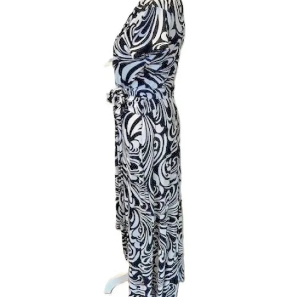 MICHAEL KORS Black & White Abstract Print V-Neck Hi/Lo Hem Maxi Dress Size-2 NWT - Picture 9 of 12